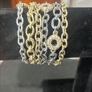 Gold and Silver Chain Bracelet with Crystal Accent